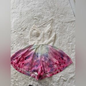 Gorgeous Tea and Cup Watercolor Romper with lace